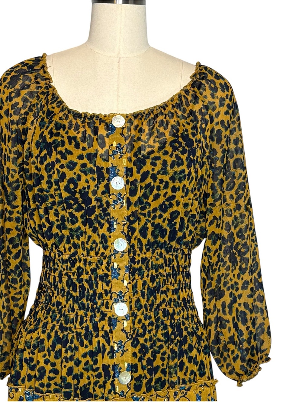 Anthropologie Fig and Flower Floral Leopard Tiered Maxi Dress | M - Picture 5 of 10